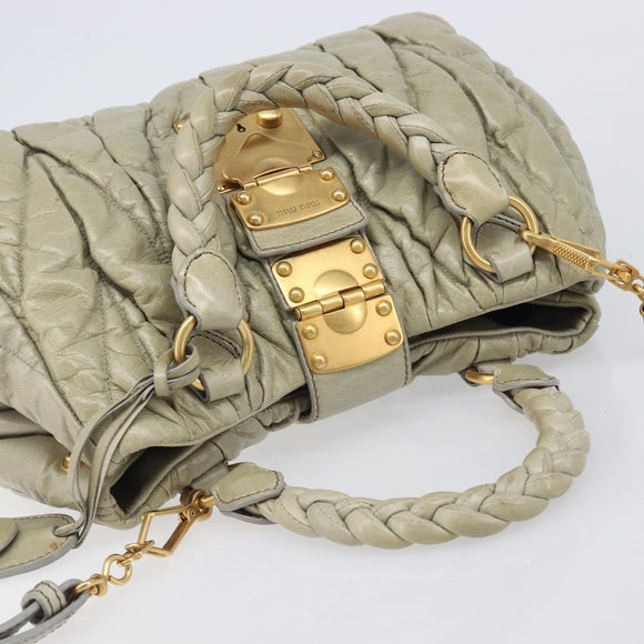 Miu Miu Matelasse Hand Bag Vitellolux 2way Beige Gold Auth 210290A