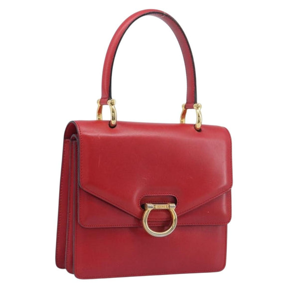 CELINE Hand Bag Leather Red Gold Auth 210292