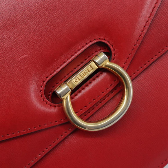 CELINE Hand Bag Leather Red Gold Auth 210292