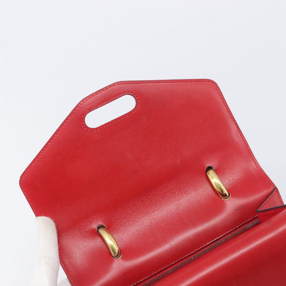 CELINE Hand Bag Leather Red Gold Auth 210292