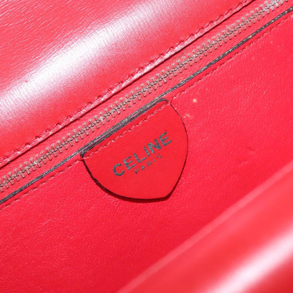 CELINE Hand Bag Leather Red Gold Auth 210292