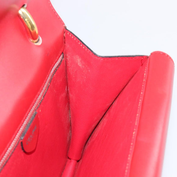 CELINE Hand Bag Leather Red Gold Auth 210292