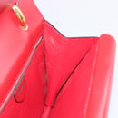 CELINE Hand Bag Leather Red Gold Auth 210292-21