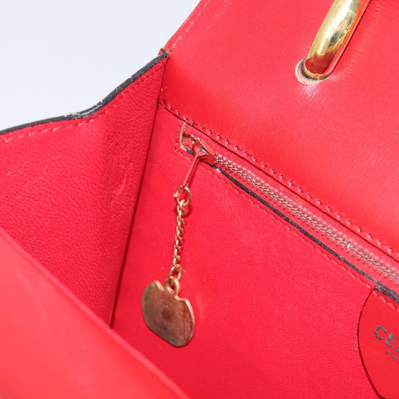 CELINE Hand Bag Leather Red Gold Auth 210292