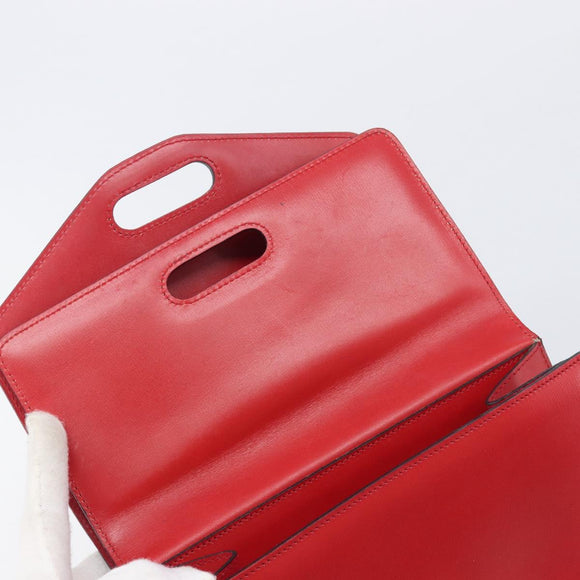 CELINE Hand Bag Leather Red Gold Auth 210292
