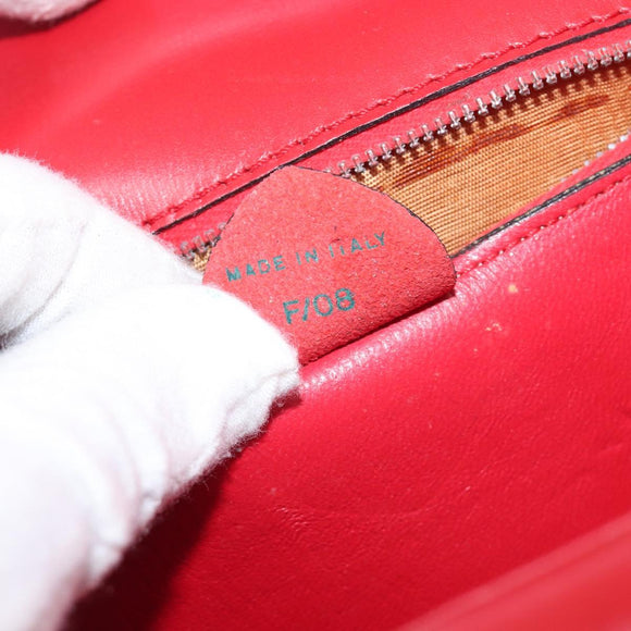 CELINE Hand Bag Leather Red Gold Auth 210292