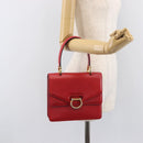 CELINE Hand Bag Leather Red Gold Auth 210292-28