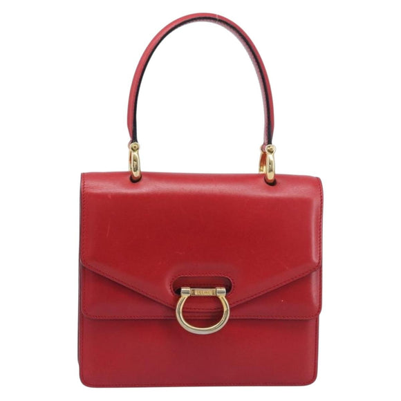CELINE Hand Bag Leather Red Gold Auth 210292