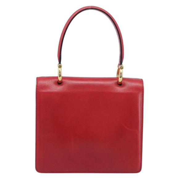 CELINE Hand Bag Leather Red Gold Auth 210292