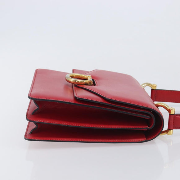 CELINE Hand Bag Leather Red Gold Auth 210292