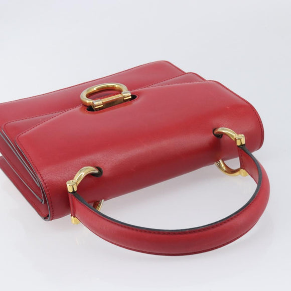 CELINE Hand Bag Leather Red Gold Auth 210292