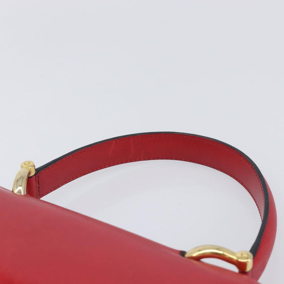 CELINE Hand Bag Leather Red Gold Auth 210292