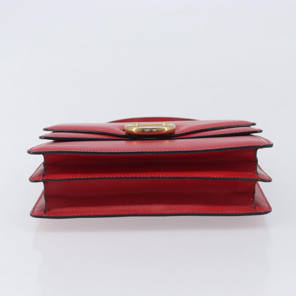 CELINE Hand Bag Leather Red Gold Auth 210292