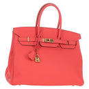 HERMES Birkin 35 Hand Bag Taurillon ClemenceLeather Red Gold Auth 210295SM-1