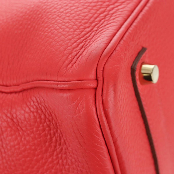 HERMES Birkin 35 Hand Bag Taurillon ClemenceLeather Red Gold Auth 210295SM