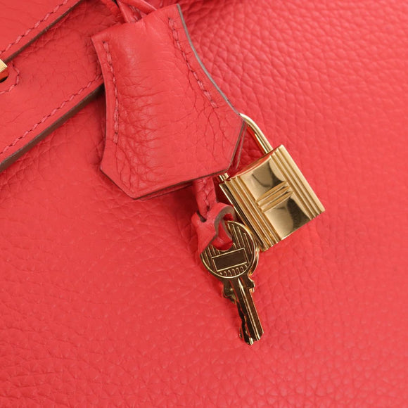 HERMES Birkin 35 Hand Bag Taurillon ClemenceLeather Red Gold Auth 210295SM