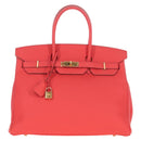 HERMES Birkin 35 Hand Bag Taurillon ClemenceLeather Red Gold Auth 210295SM-2