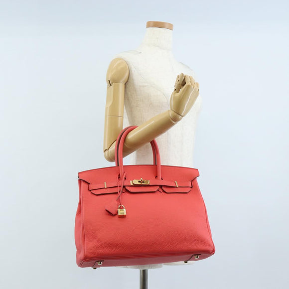 HERMES Birkin 35 Hand Bag Taurillon ClemenceLeather Red Gold Auth 210295SM