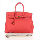HERMES Birkin 35 Hand Bag Taurillon ClemenceLeather Red Gold Auth 210295SM-32