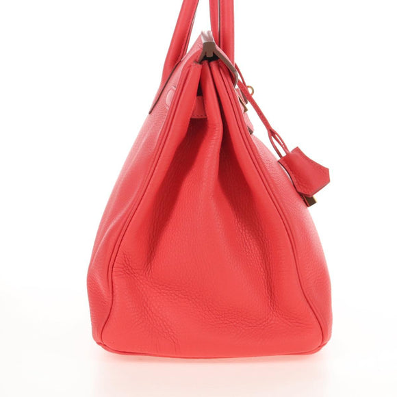 HERMES Birkin 35 Hand Bag Taurillon ClemenceLeather Red Gold Auth 210295SM