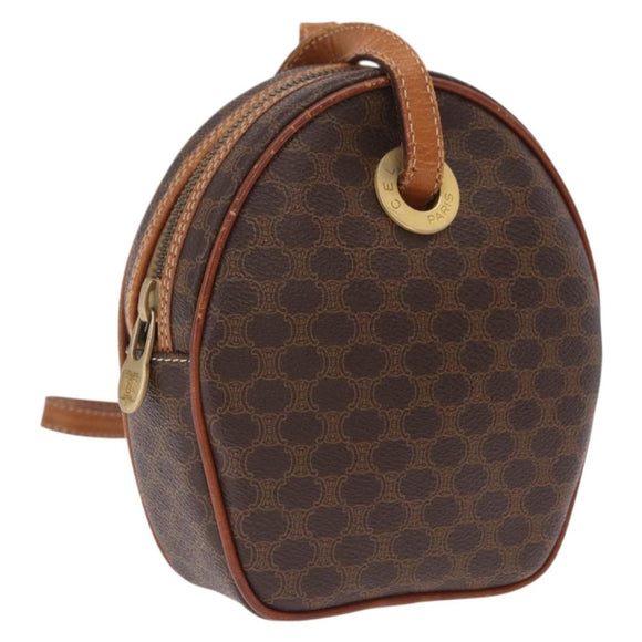 CELINE Macadam Canvas Circle Shoulder Bag PVC Leather Brown Gold Auth 210297
