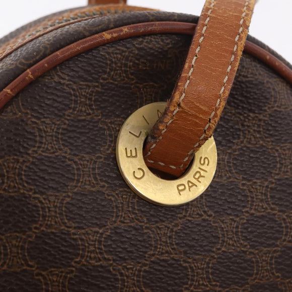 CELINE Macadam Canvas Circle Shoulder Bag PVC Leather Brown Gold Auth 210297