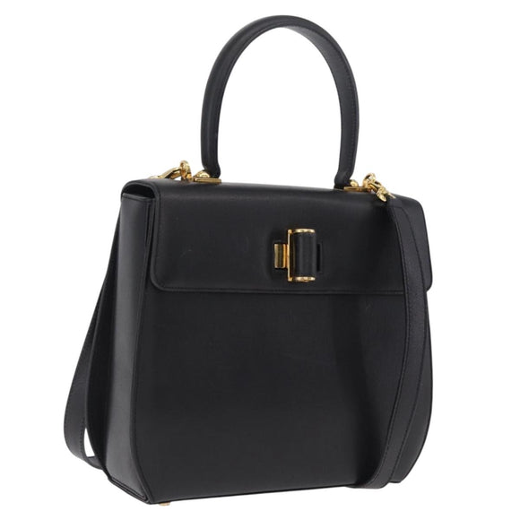 Salvatore Ferragamo Gancini Hand Bag Leather 2way Black Gold Auth 210300A