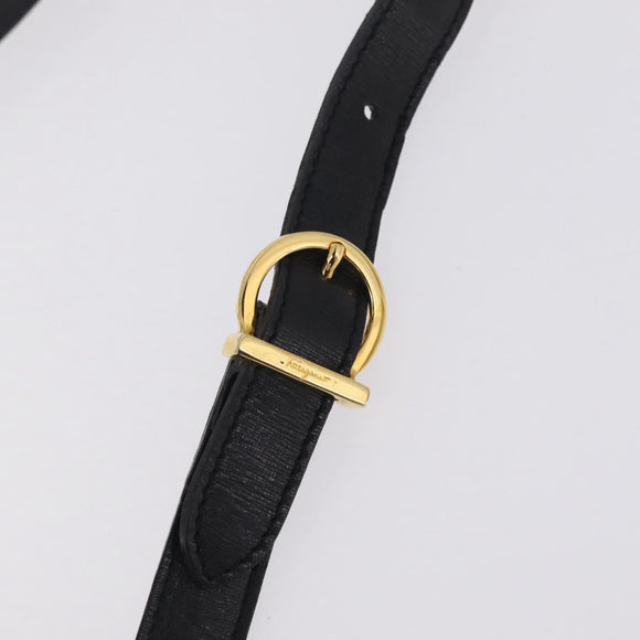 Salvatore Ferragamo Gancini Hand Bag Leather 2way Black Gold Auth 210300A
