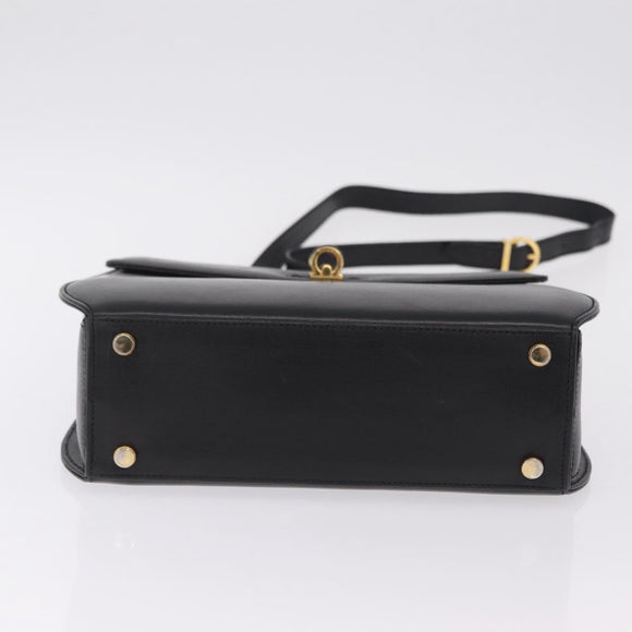 Salvatore Ferragamo Gancini Hand Bag Leather 2way Black Gold Auth 210300A