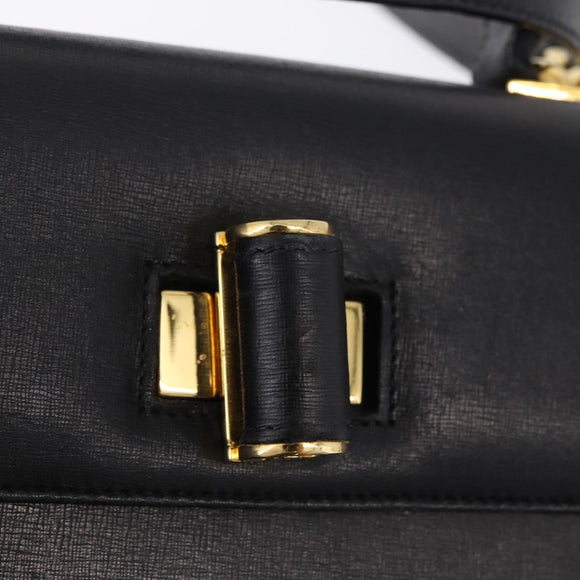 Salvatore Ferragamo Gancini Hand Bag Leather 2way Black Gold Auth 210300A