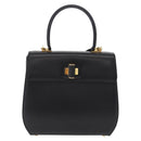 Salvatore Ferragamo Gancini Hand Bag Leather 2way Black Gold Auth 210300A-2