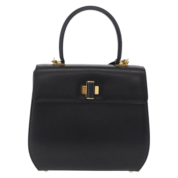 Salvatore Ferragamo Gancini Hand Bag Leather 2way Black Gold Auth 210300A