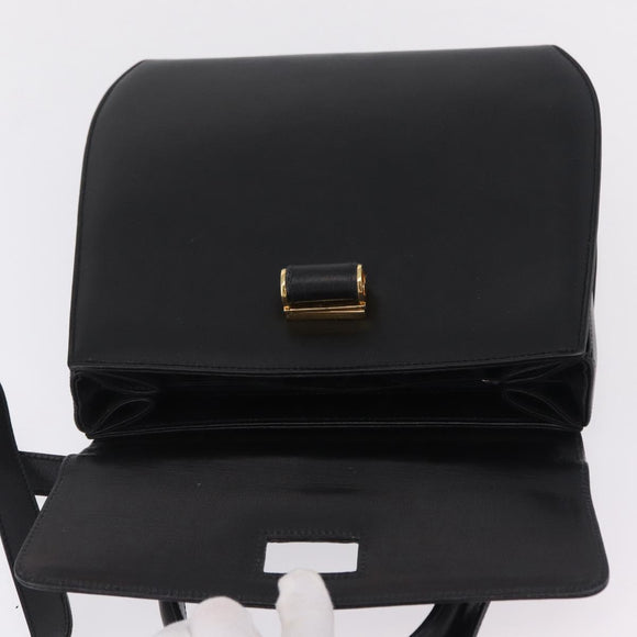 Salvatore Ferragamo Gancini Hand Bag Leather 2way Black Gold Auth 210300A