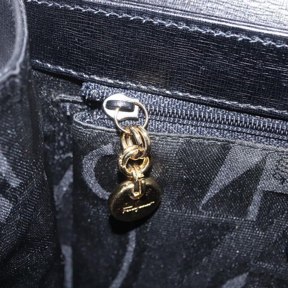 Salvatore Ferragamo Gancini Hand Bag Leather 2way Black Gold Auth 210300A