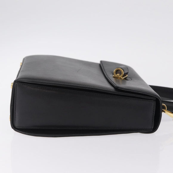 Salvatore Ferragamo Gancini Hand Bag Leather 2way Black Gold Auth 210300A