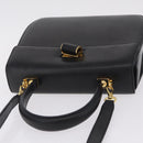 Salvatore Ferragamo Gancini Hand Bag Leather 2way Black Gold Auth 210300A-6