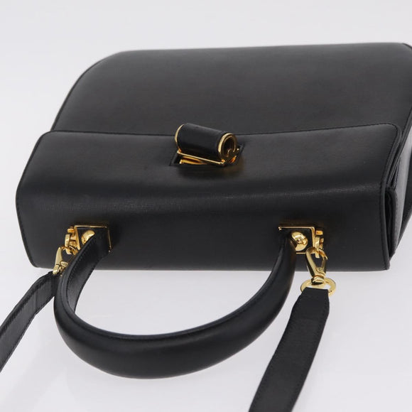 Salvatore Ferragamo Gancini Hand Bag Leather 2way Black Gold Auth 210300A