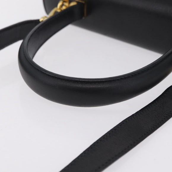 Salvatore Ferragamo Gancini Hand Bag Leather 2way Black Gold Auth 210300A
