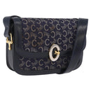 CELINE C saluki Shoulder Bag Canvas Navy Gold Auth 210302-1