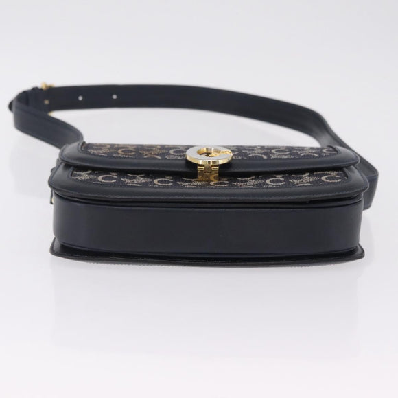CELINE C saluki Shoulder Bag Canvas Navy Gold Auth 210302