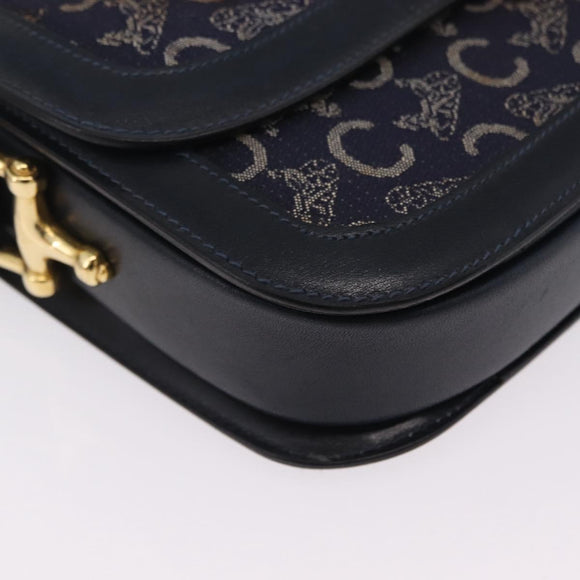 CELINE C saluki Shoulder Bag Canvas Navy Gold Auth 210302