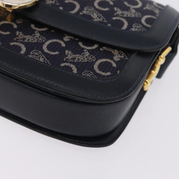 CELINE C saluki Shoulder Bag Canvas Navy Gold Auth 210302