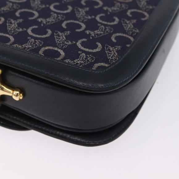 CELINE C saluki Shoulder Bag Canvas Navy Gold Auth 210302