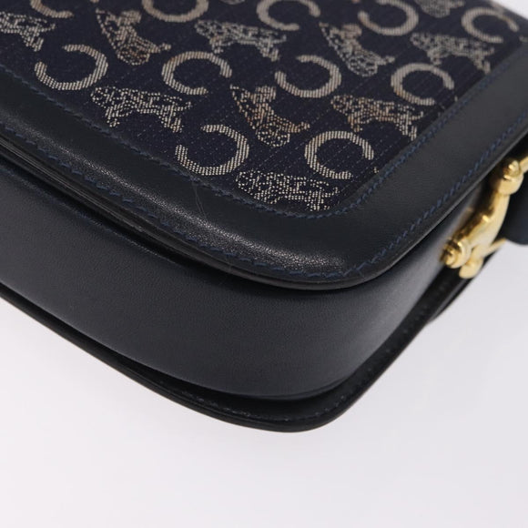CELINE C saluki Shoulder Bag Canvas Navy Gold Auth 210302