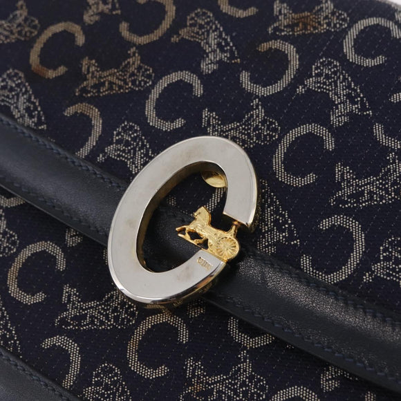 CELINE C saluki Shoulder Bag Canvas Navy Gold Auth 210302