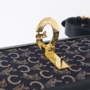 CELINE C saluki Shoulder Bag Canvas Navy Gold Auth 210302-17
