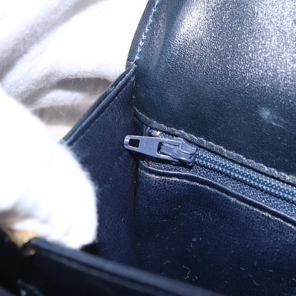 CELINE C saluki Shoulder Bag Canvas Navy Gold Auth 210302