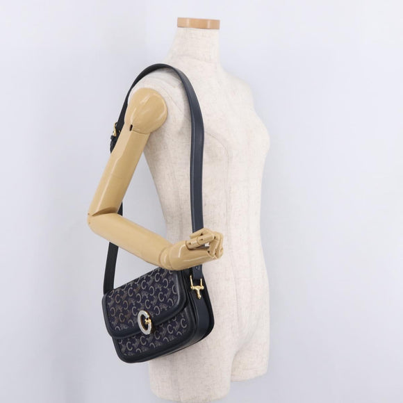 CELINE C saluki Shoulder Bag Canvas Navy Gold Auth 210302