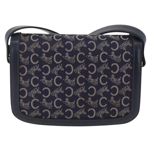 CELINE C saluki Shoulder Bag Canvas Navy Gold Auth 210302