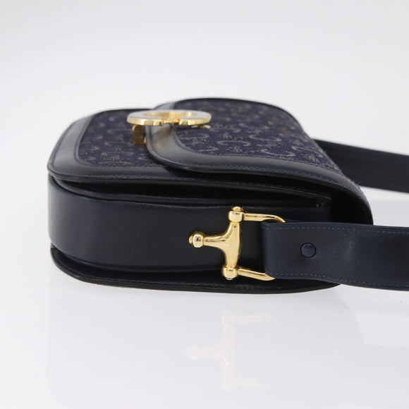 CELINE C saluki Shoulder Bag Canvas Navy Gold Auth 210302